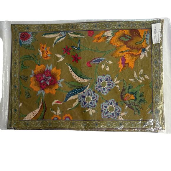 Gump’s Floral Placemats Set of 4 – 13x19 Fern Green Luxury Cotton Table Linens - Picture 2 of 4